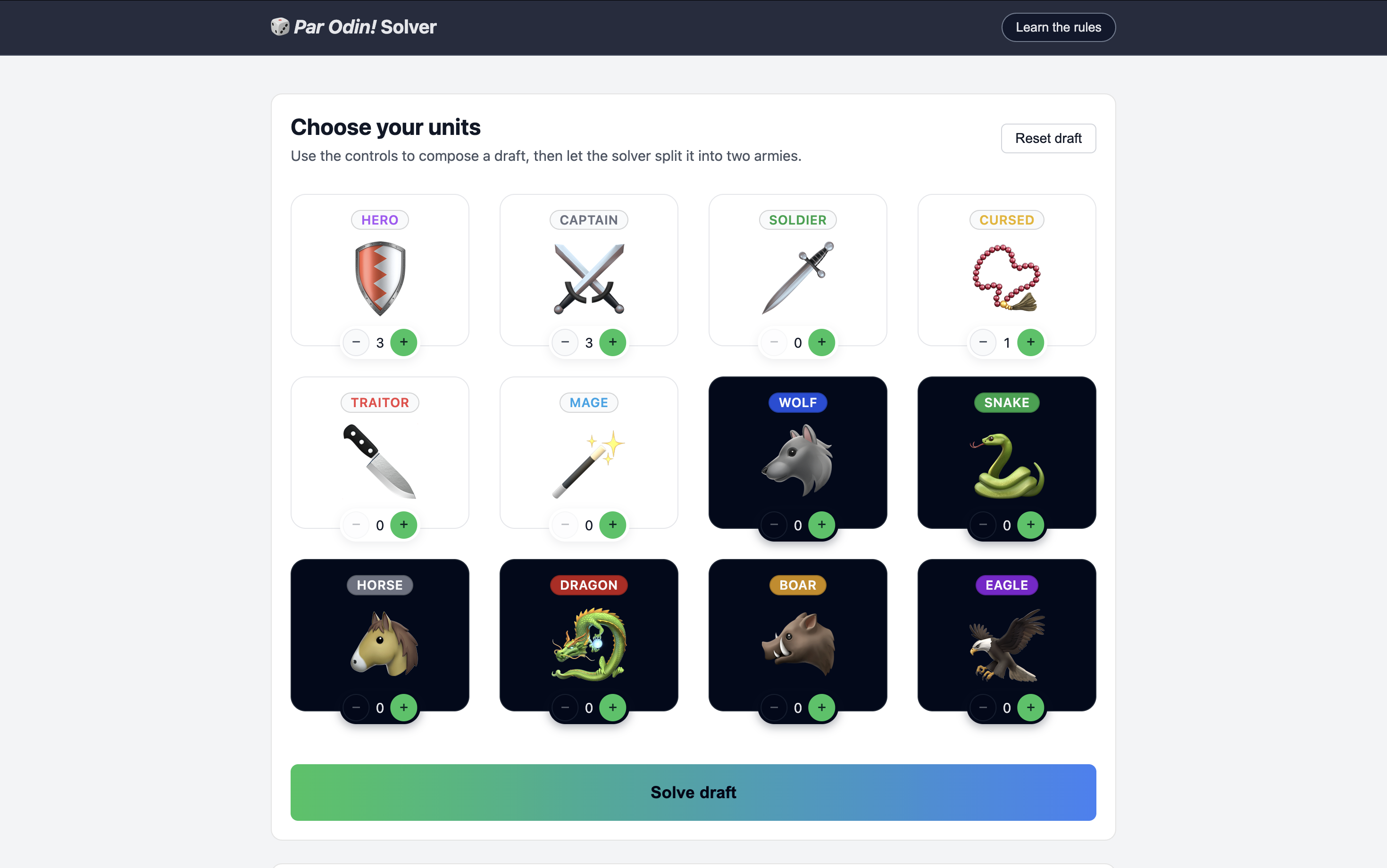 Screenshot of the Par Odin! solver interface in Chrome